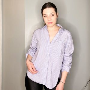 Free People Baby Blue Striped Button Down